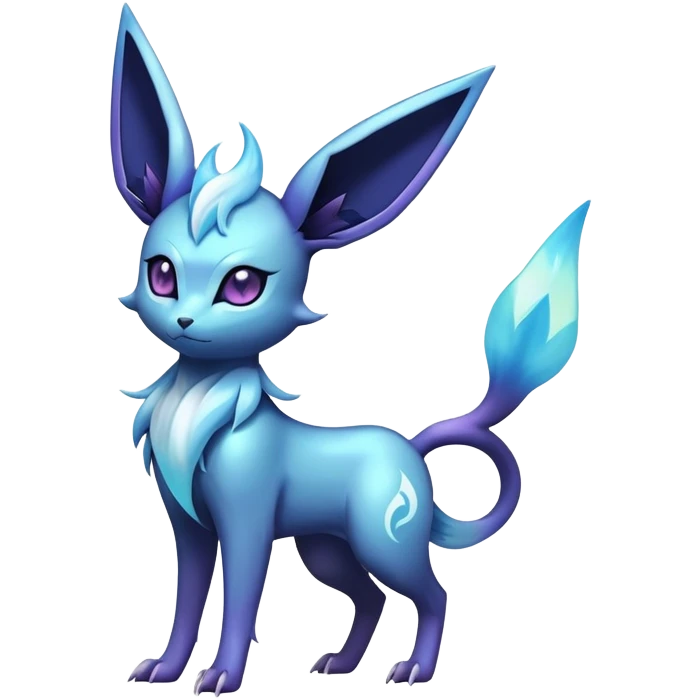 Shiny Exotic Badass Ethereal Royal Mysterious Gothic Noibat-Glaceon-Espeon-Umbreon-Sylveon-Pokémon-Fakémon-hybrid-creature (full body) with horns emoji