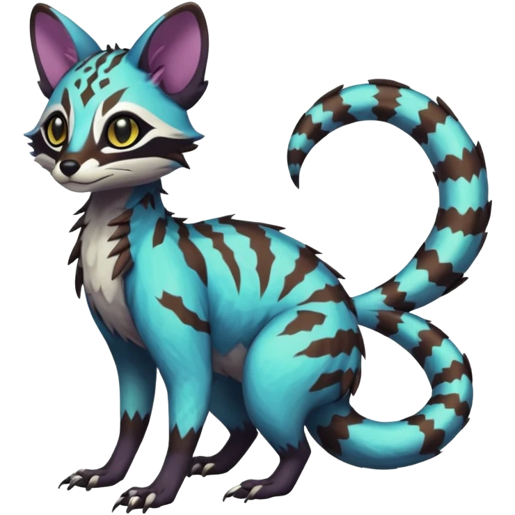 Rare realistic shiny lush exotic cute edgy epic pretty futuristic beautiful handsome gorgeous aesthetic gloomy spooky dark modern colorful vibrant cyber-Vernid-Genet-Trico-species-Fakemon-hybrid-creature by LiLaiRa, beautiful intricate markings, full body emoji