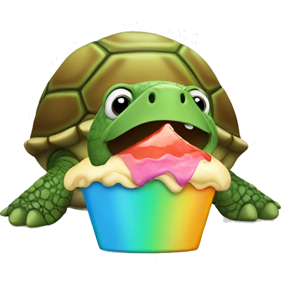 Turtle with colorful shell eating icecream emoji