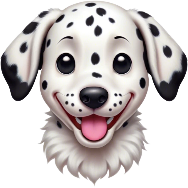 Cinematic Comical Spotted Dalmatian Portrait Emoji, Head tilted dramatically with an exaggeratedly shocked or amused expression, featuring a striking Fur of predominantly white with vivid black patches, wide, expressive eyes filled with playful disbelief, Simplified yet hilariously expressive features, highly detailed, glowing with a slightly sassy glow, high shine, dramatic yet playful, stylized with an air of cheeky charm, bright and endearing, soft glowing outline, capturing the essence of a spirited and over-the-top guardian, so meme-worthy it feels like it could side-eye its way into internet fame instantly! emoji