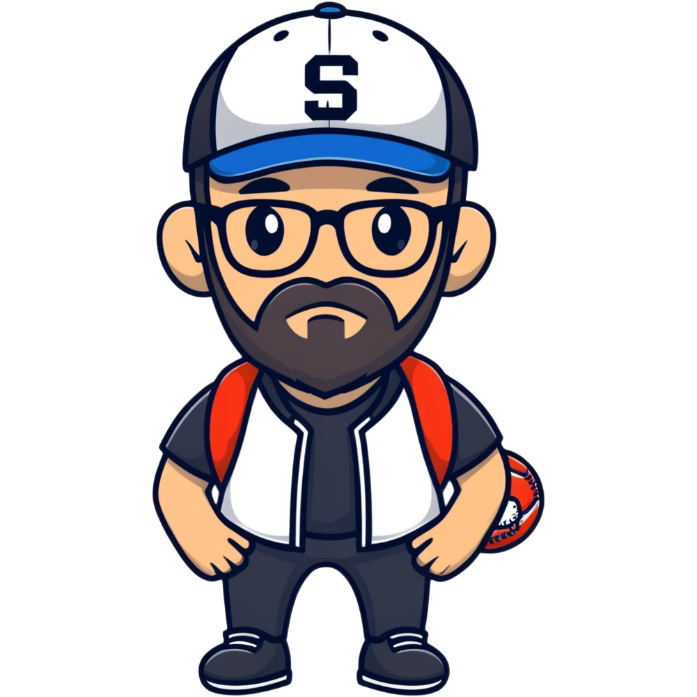 adventurer with small beard, glasses and backwards baseball cap emoji