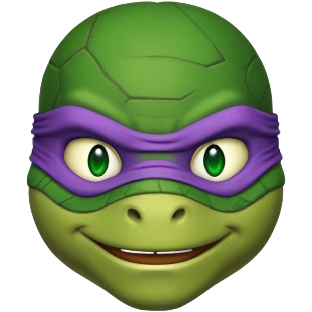 Donatello from Teenage Mutant Ninja Turtles, emoji style, head only, with a green hacking interface on the screen emoji