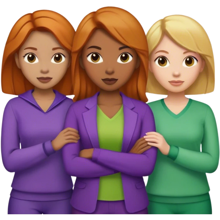 Blonde hair lady with a black lady and an Asian ginger lady with purple and green clothes  emoji