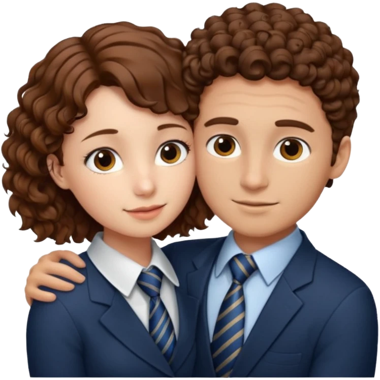 Girl with tie brown hair hugging a guy with short curly brown hair emoji