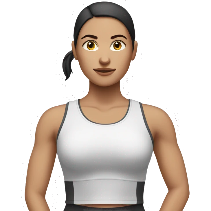 white female with dark hair in a ponytail in exercise clothes  emoji