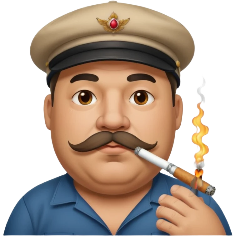 a fat father with a cap and tattoos, a cigarette in his mouth, and a mustache. emoji