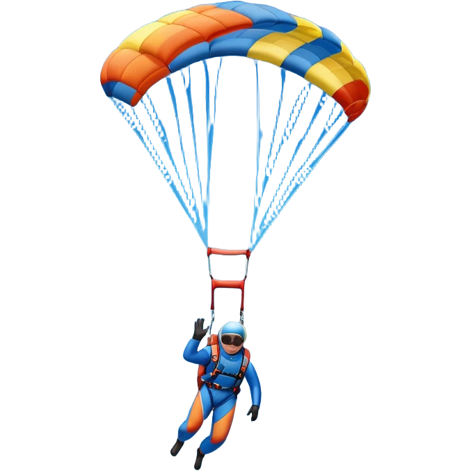 A skydiver free-falling through the clear sky, with a brightly colored parachute just about to open. The scene captures the thrill of the sport, with the vast expanse of the sky and distant ground below, emphasizing the excitement and adrenaline of parachuting emoji
