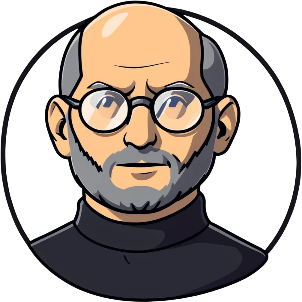 Steve Jobs with black turtleneck, round glasses, beard emoji