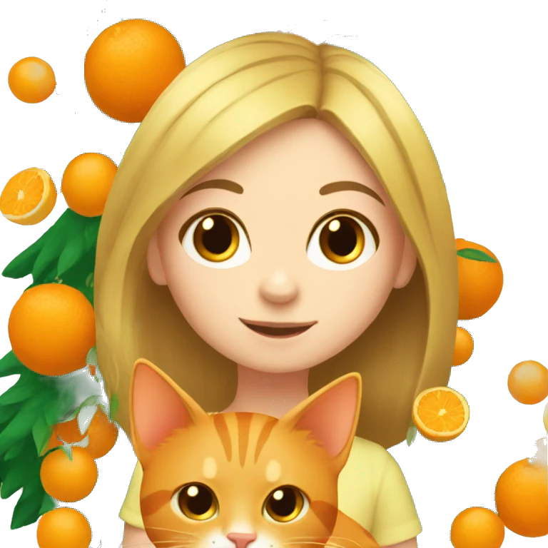 girl with orange cat by tree emoji