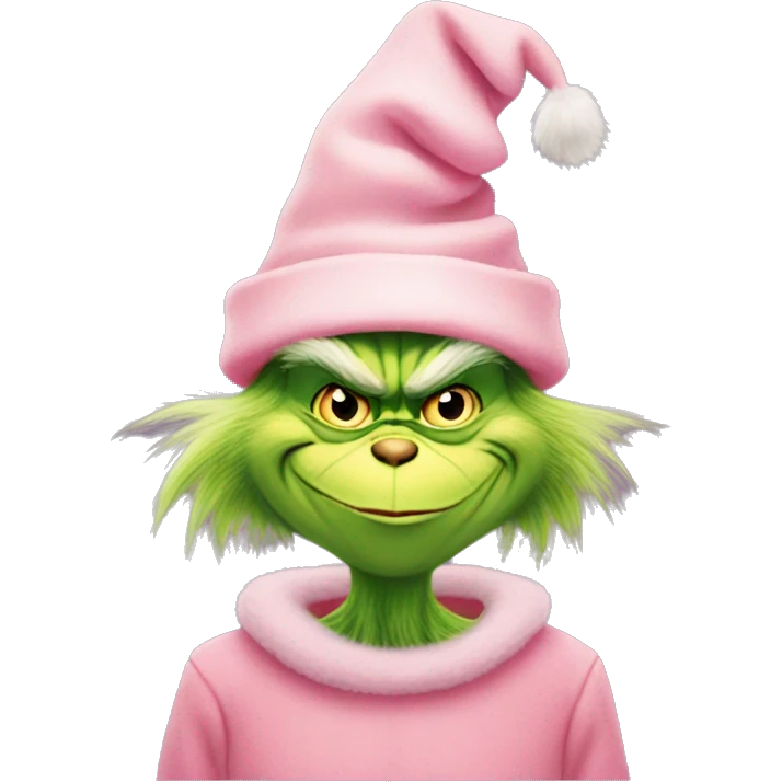 The grinch wearing pastel pink Christmas hat with bow  emoji