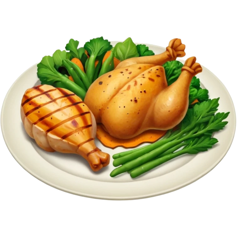 1 protein (chicken, fish)
 + 2 (or more) veggies
 + 1 starch (sweet potato or grain) emoji