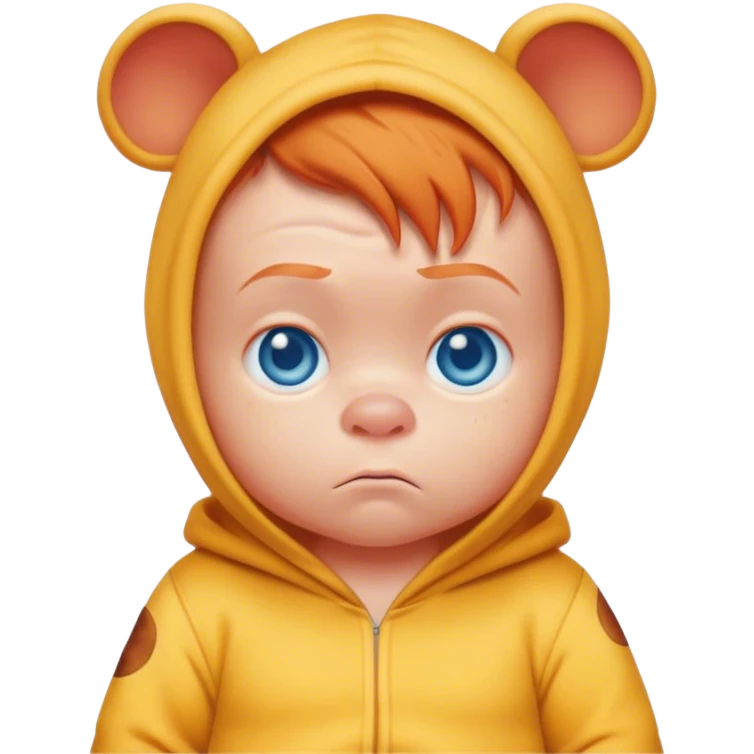 Grumpy ginger baby with blue eyes in Winnie the Pooh onesie emoji