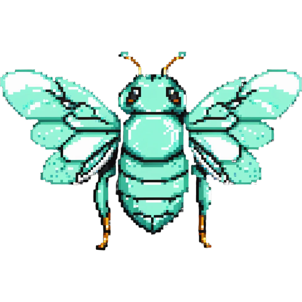 Mint green female bee with diamond wings, sparkly rhinestones, and glittery effects emoji