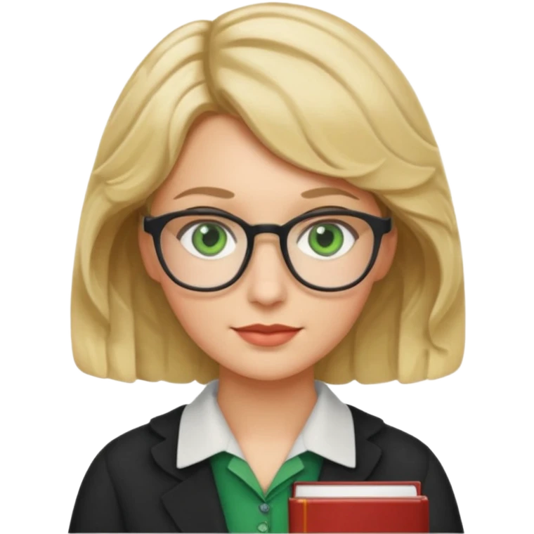 librarian teacher with short wavy blonde hair and green eyes emoji