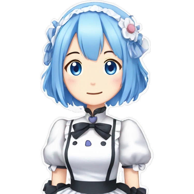 rem, re:zero, anime, blue haired girl, blue eyes, short hair, maid emoji