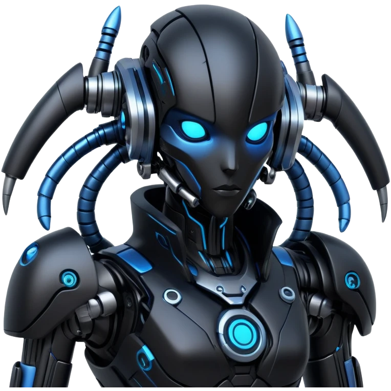 Modern futuristic black dark cyberpunk-fakemon-creature with blue accents emoji