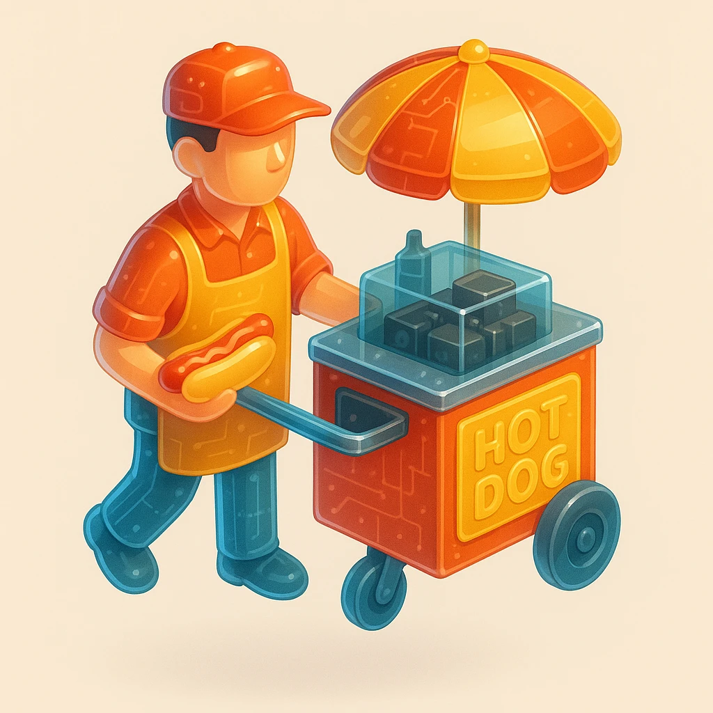 hotdog seller in New York with cart emoji