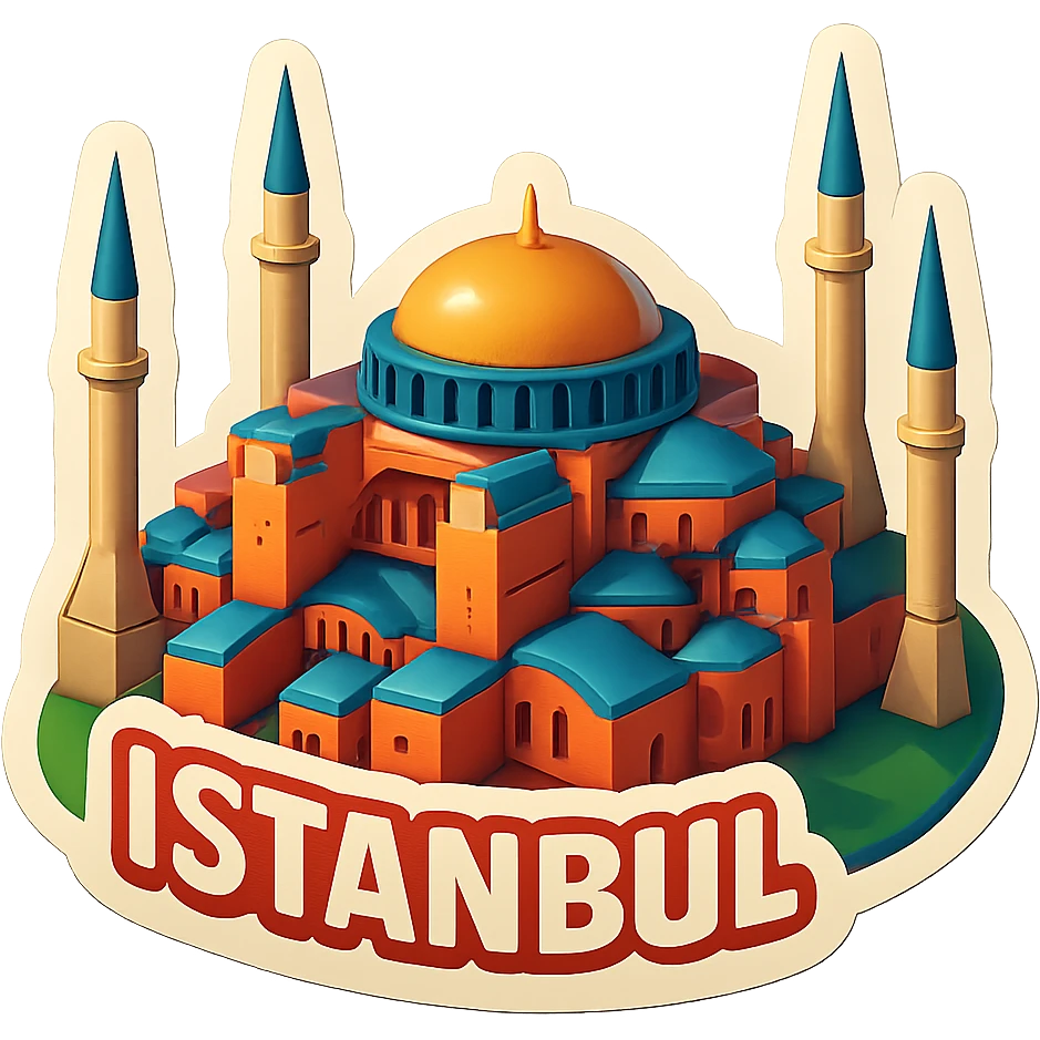 Isometric illustration of Istanbul, featuring photorealistic Hagia Sophia emoji