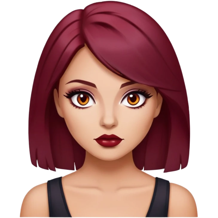 dark winered hair, pretty eyes, pretty makeup, pretty bratz baddie emoji