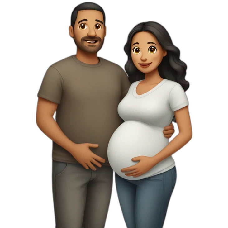 Latin pregnant wife and husband without facial hair emoji