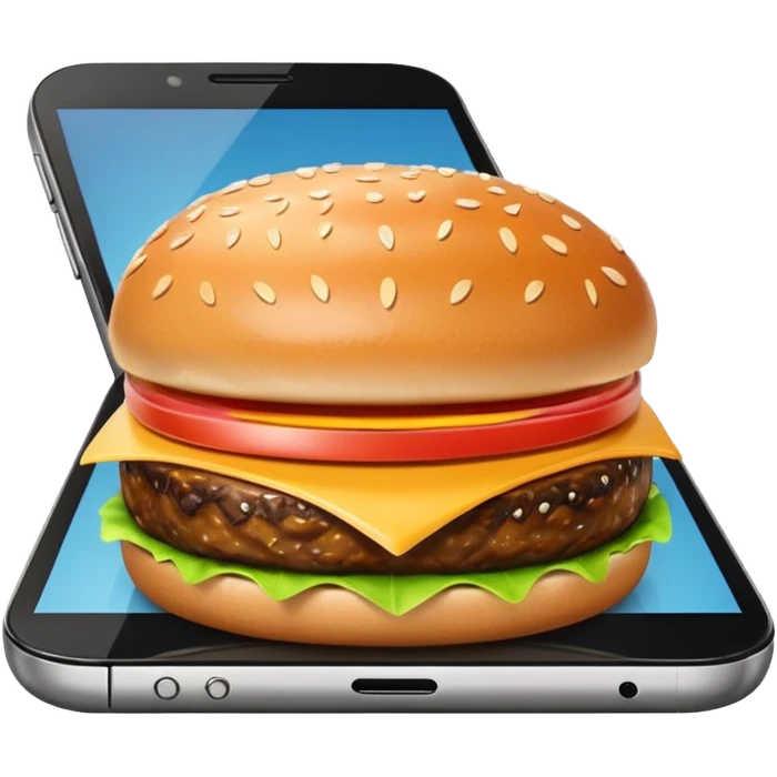 a phone that has a picture of a hamburguer in the frames of the phone not outside emoji