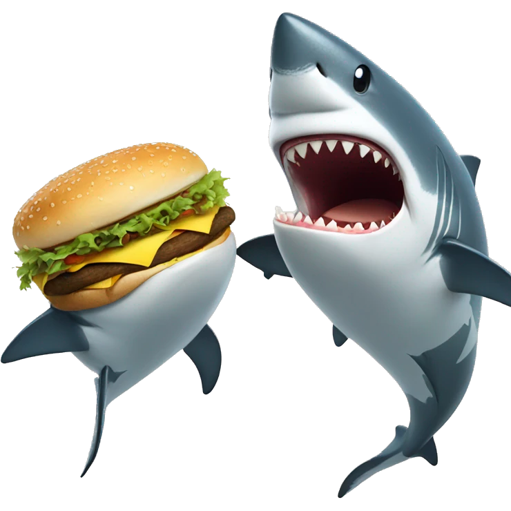 Two sharks fighting for a hamburger  emoji