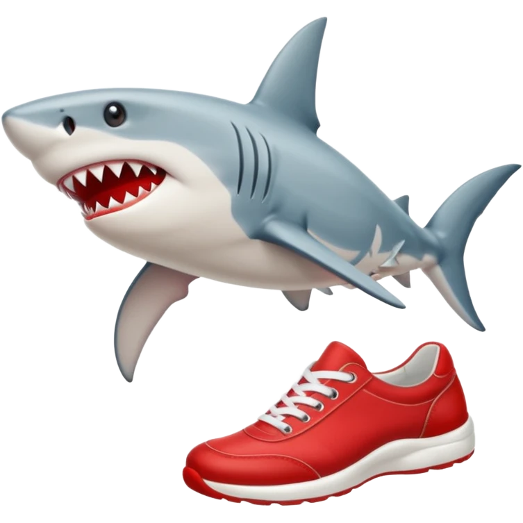 un requin avec des chausures rougr emoji