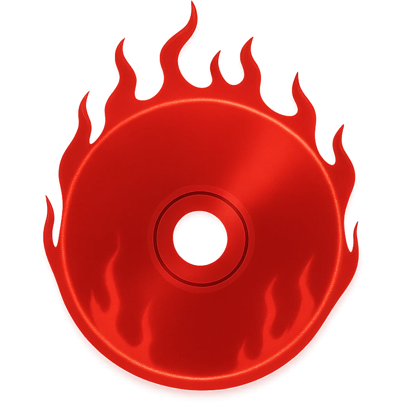 A minimalist CD disc with subtle pink flames, glowing effect, variation 2, color: red emoji
