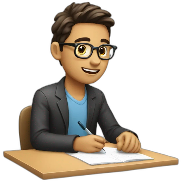 Un chico joven escribiendo ideas emoji