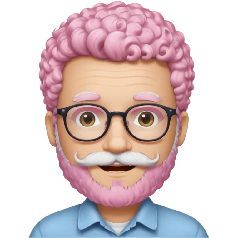 very white bearded and white mustached, pink short curly haired, wearing glassess emoji