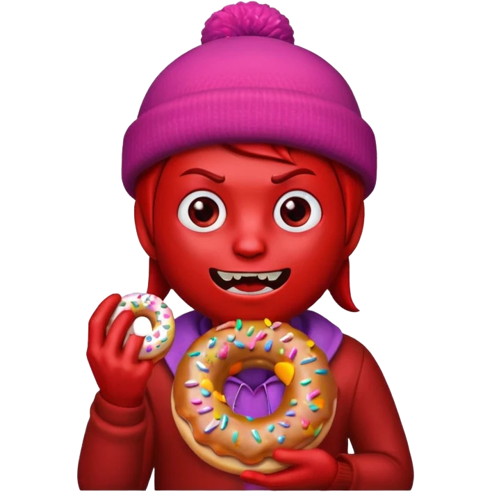 devil wearing beanies holding donut emoji