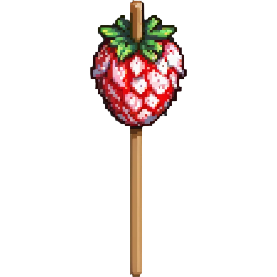 strawberry tanghulu on a wooden stick with shiny sugar coating emoji