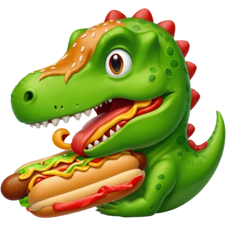 dinosaur eats hotdog, portrait emoji