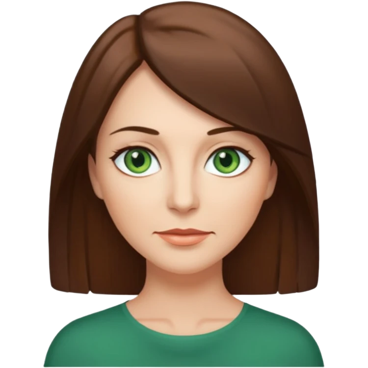 pretty middle age woman with green eyes and shoulder length straight brown hair  emoji