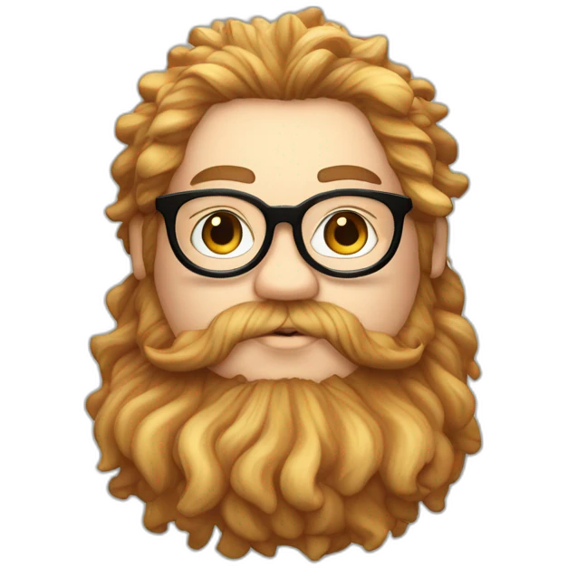 Chubby non binary round glasses long venitian hair chaotic red and blond beard with vaporizer emoji