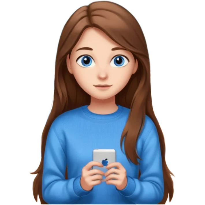 high school class room with a pretty female high school student with long brown hair, blue eyes emoji