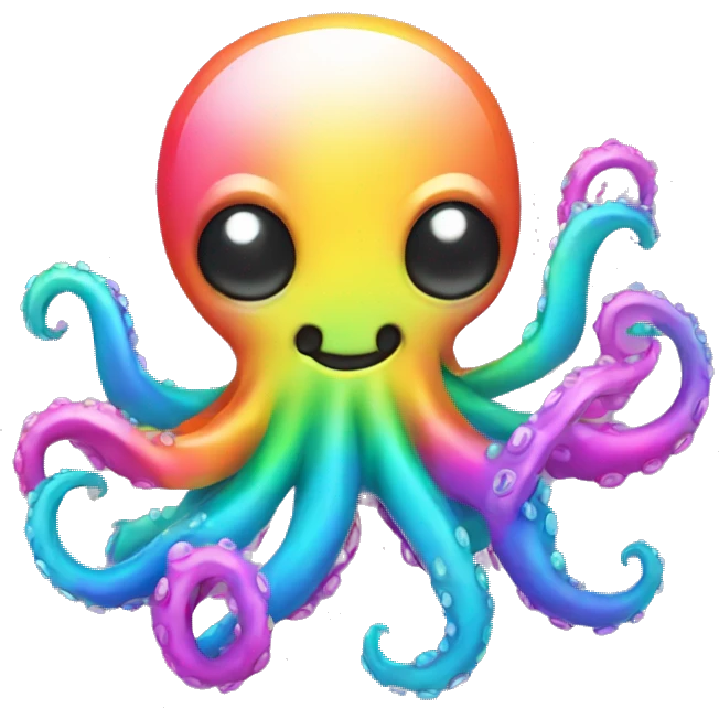 Kawaii Rainbow chrome octopus wearing neon shirt   emoji