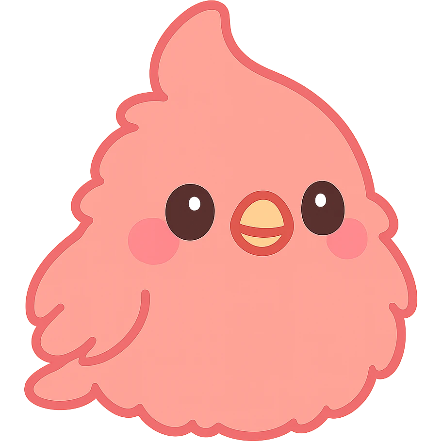 furry cardinal bird, fluffy feathers, cute expression emoji