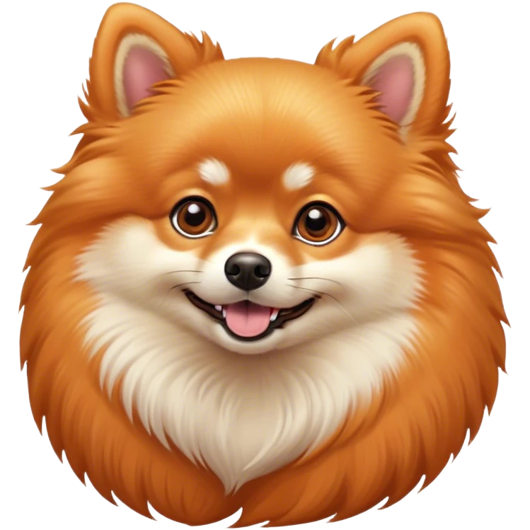 Cinematic Cute Orange Pomeranian Portrait Emoji, Head tilted playfully and inquisitively, featuring a luscious, fluffy orange Fur with a natural sheen, round, sparkling brown eyes filled with curiosity, Simplified yet irresistibly adorable features, highly detailed, glowing with a warm, friendly glow, high shine, affectionate and lively, stylized with a touch of whimsy, bright and endearing, soft glowing outline, capturing the essence of a mischievous yet loving pup, so playful it feels like it could scamper out of the screen and into your arms! emoji