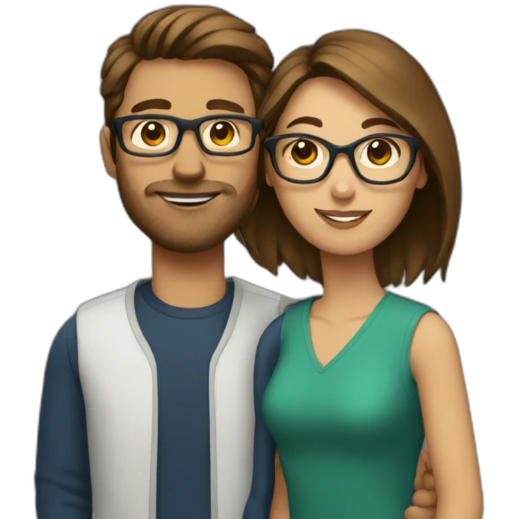 couple with brown hair woman with glasses emoji