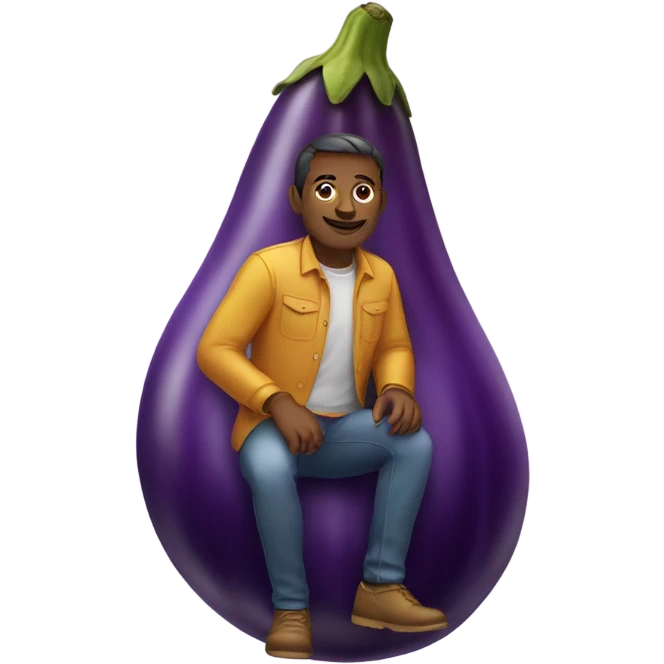 A man sitting on an eggplant emoji