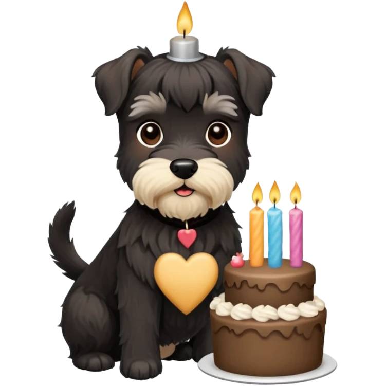 All black and brown schnauzer with cake emoji