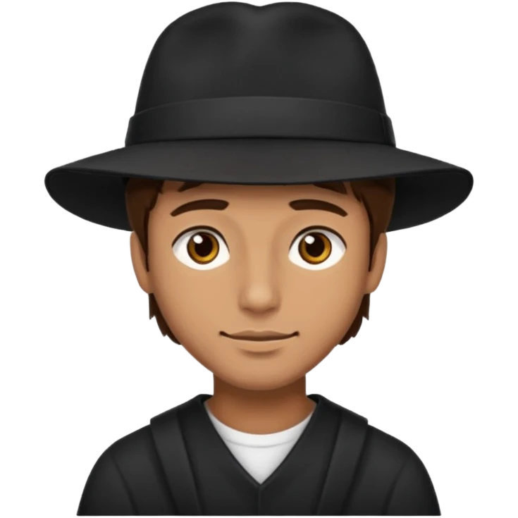 male, brown hair, brown eyes, white, black hat emoji