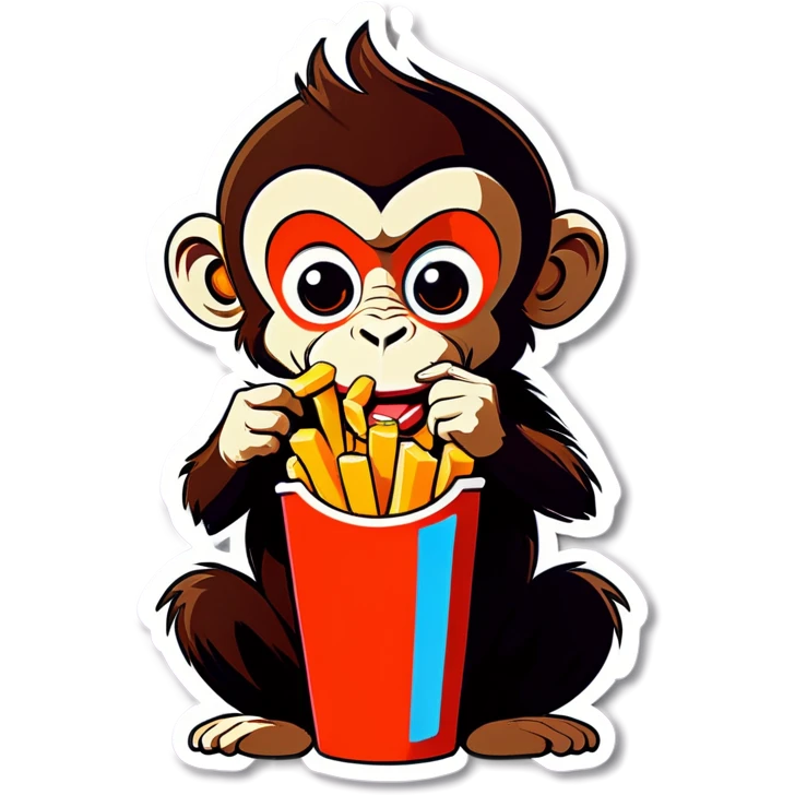 Cute monkey eating french fries emoji