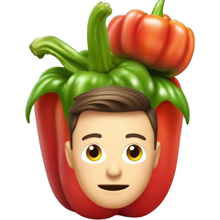 Elon Musk with a pawn on his head in the cooler of a red bell pepper emoji
