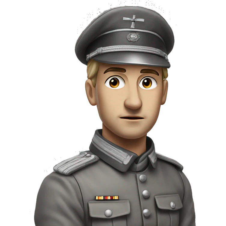 photorealistic 30 years old german soldier the middle of the XX century gray uniform detailed face with wrinkles, closed mouth, small eyes  emoji