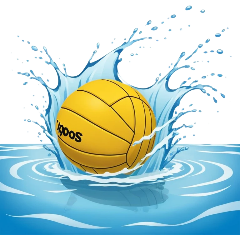 An icon featuring a yellow water polo ball floating on the water with goals in the background, inside a swimming pool. The design includes splashes and ripples, symbolizing the fast-paced action and strategy of water polo. Transparent background highlights. emoji