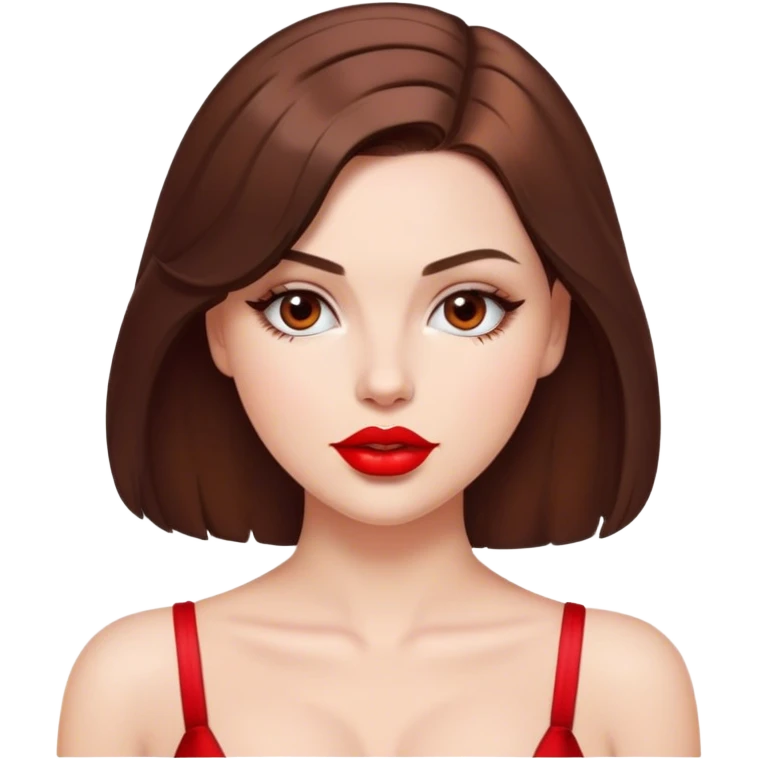 busty white girl with red lips and shoulder length brunette hair  emoji