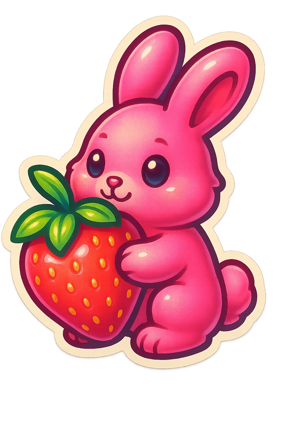 pink bunny holding strawberry emoji