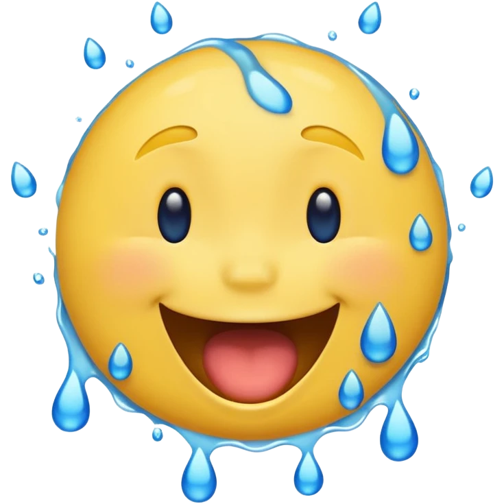 Emoji, yellow round laughing face, open mouth with Splashing blue tears emoji